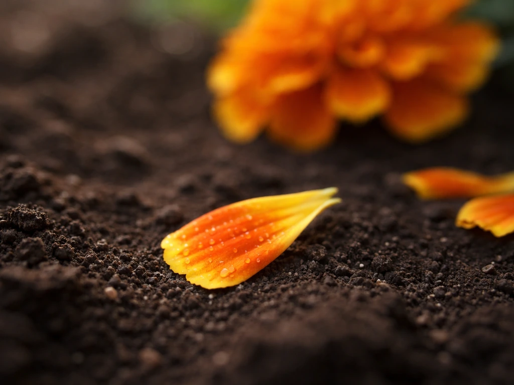 Close-up of a single marigold petal separated from the bloom, showing petal vs propagation.